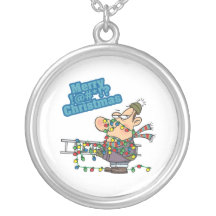 tangled in lights merry bleeping christmas cartoon personalised necklace