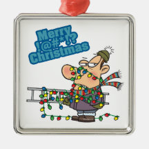 tangled in lights merry bleeping christmas cartoon ornament