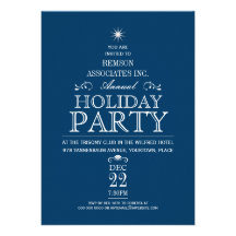 Tannenbaum Typographic Cobalt Holiday Party Personalised Invitation