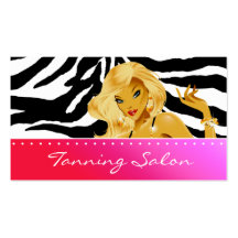 Tanning Business Card Red Pink Blonde Woman
