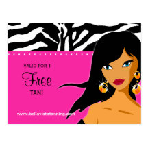 Tanning Salon Invitation Ethnic Woman Pink Zebra Postcard