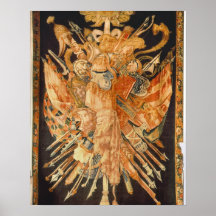 Tapestry depicting war trophies (textile) print
