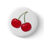 Tasty red cherries pinback button or badge