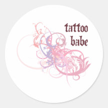 Tattoo Babe Round Sticker