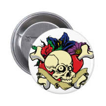 Tattoo Heart Skull Pinback Button