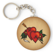 Tattoo Hearts with Arrow Keychain