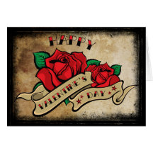 Tattoo Valentine's Day Love Rose Greeting Cards