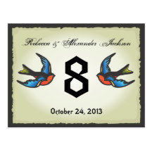 Tattoo Wedding Table Number Card Post Cards