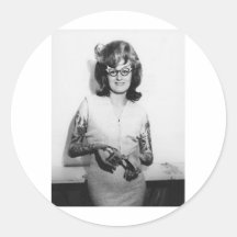 Tattooed Glasses Chick Round Stickers