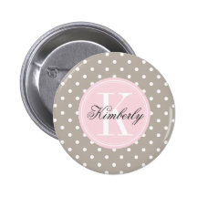 Taupe Polka Dot with Pink Monogram