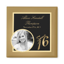 {TBA} 2"x2" Sweet 16 Gold Announcement Magnet