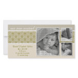 {TBA} 8x4 Taupe Baroque 3-Photo Birth Announcement Photo Greeting Card