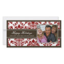{TBA} Elegant Brown & Red Damask Happy Holidays photo cards