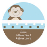 {TBA} Round Address Labels Blue Bambino Monkey stickers