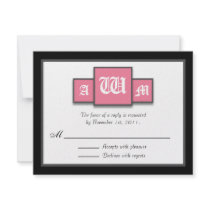 {TBA} Tri-Monogram Pink Modern Reply / RSVP Cards