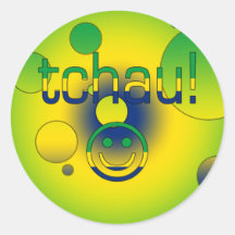 Tchau! Brazil Flag Colours Pop Art Round Stickers