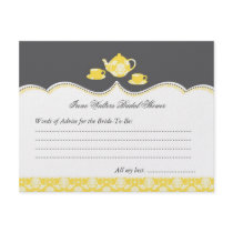 Tea Pot Bridal Shower Advise Card Custom Invite