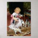 Tea Time for Fox Terrier Puppies Vintage Dog Print