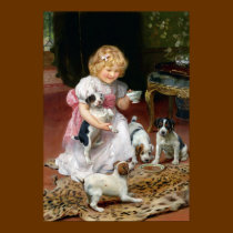 Tea Time for Fox Terrier Puppies Vintage Dog Print posters