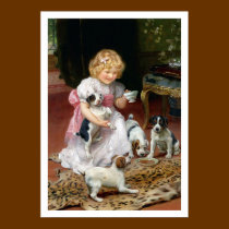 Tea Time for Fox Terrier Puppies Vintage Dog Print posters