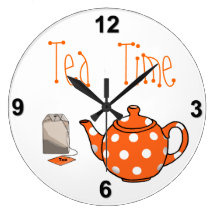 Tea Time Iris Orange & White Kitchen Clocks