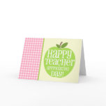 Teacher Appreciation Day Green Apple Pink Gingham Card