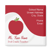 Teacher Contact Magnet - Red Apple