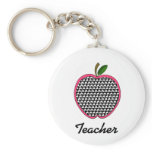 Teacher Keychain- Houndstooth Apple With Pink Trim