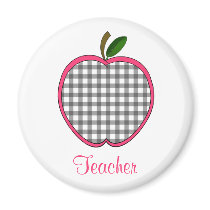 Teacher Magnet - Charcoal Grey Gingham Apple