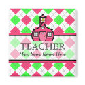 Teacher Magnet - Hot Pink & Lime Green Argyle