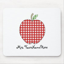 Teacher Mousepad - Red Gingham Apple