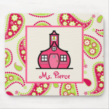 Teacher Mousepad: Schoolhouse Pink Green Paisley