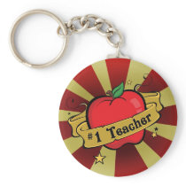 Teacher Number One Apple & Beams Tattoo Keychain
