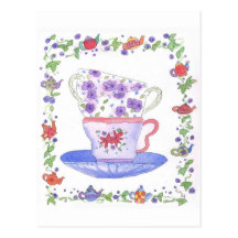 Teacup Stack Tea Time Post Card