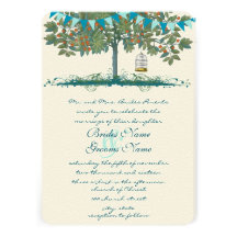 Teal and Aqua Bunting Tree Birdcage Wedding Invite