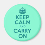 Teal and Aquamarine Keep Calm and Carry On Refrigerator Magnet