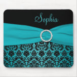 Teal and Black Damask Mousepad