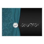 Teal and Black Damask Quinceanera RSVP Card Custom Invite