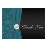 Teal and Black Damask Quinceanera Thank You Card Personalised Invite