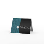 Teal and Black Damask Thank You Note Card