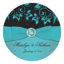 Teal and Black Floral1.5" Round Sticker