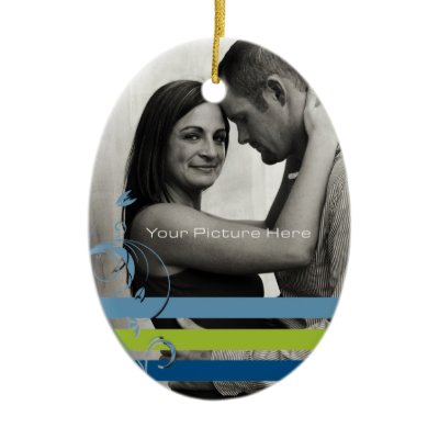 Teal and Blue Photo Engagement Christmas Tree Ornaments by TheBrideShop