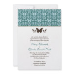 Teal and Dark Brown Butterfly Wedding Invitations