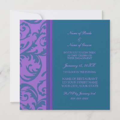 Teal and Purple Swirl Engagement Party Invitations by DreamingMindCards