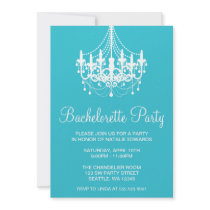 Teal and White Chandelier Bachelorette Party Custom Invites