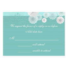 Teal And White Floral Wedding Response Card Business Cards