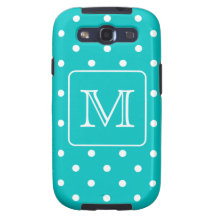 Teal and White Polka Dot Pattern. Custom Monogram.