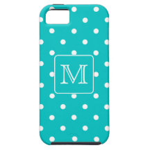 Teal and White Polka Dot Pattern. Custom Monogram.