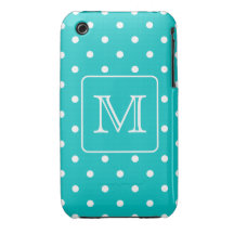 Teal and White Polka Dot Pattern. Custom Monogram. iPhone 3 Case-Mate Case