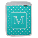 Teal and White Polka Dot Pattern. Custom Monogram. iPad Sleeves